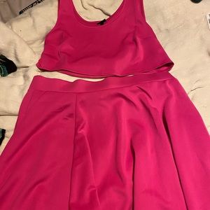 2 piece hot pink skirt set